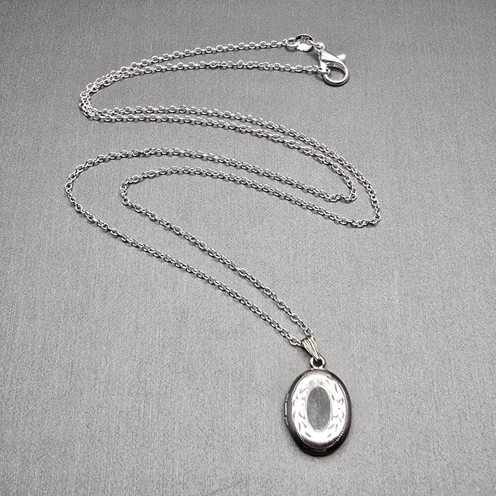 VTG JM Fisher Sterling Silver Sweetheart Locket Necklace 22" Floral Etched 1940s - Picture 14 of 15